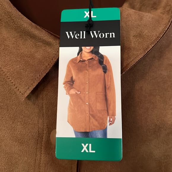 Brand new w/ tags . Brown suede like material. Very soft snap front. - Picture 2 of 6